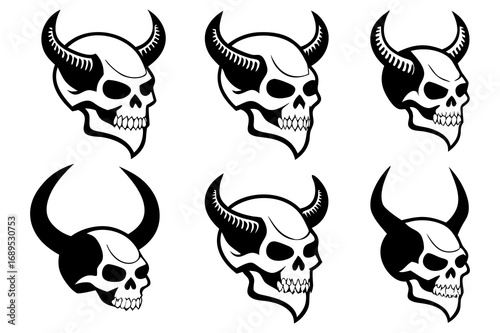 Horned Skull Vector Collection – Dark Demon Style