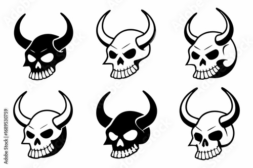Horned Skull Vector Collection – Dark Demon Style