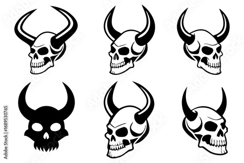 Horned Skull Vector Collection – Dark Demon Style
