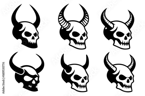 Horned Skull Vector Collection – Dark Demon Style