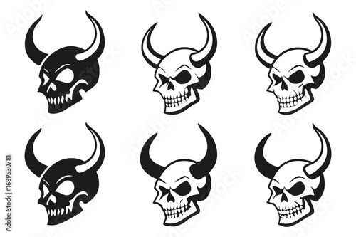 Horned Skull Vector Collection – Dark Demon Style