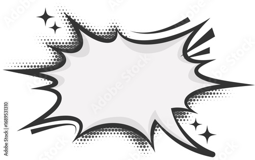 Manga speech bubble shape Comic frame for text with pop art halftone effect. Balloon chat shape for dialog. Cloud for shock shout and scream action message. Irregular cartoon decoration