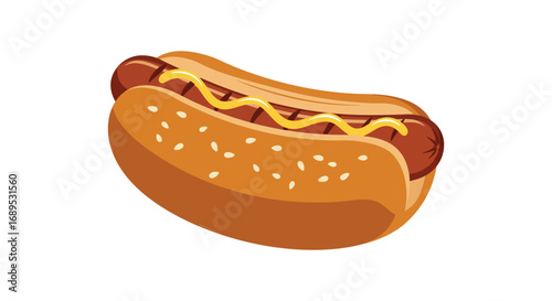 a delicious hot dog with mustard in a soft bun
