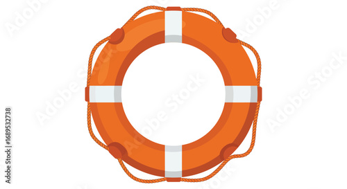 an orange lifebuoy with white stripes and rope handles
