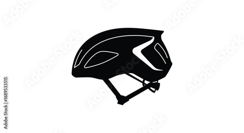 a sleek black helmet with white accents and adjustable strap