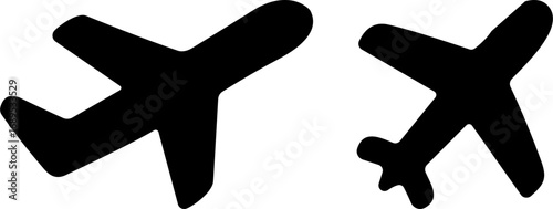 Silhouette of two airplane icons in black color  