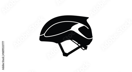 a sleek black helmet design with white accents and straps