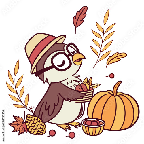 SVG art: A Dreamy Griffin in a Thanksgiving vibe with wearing glasses, tinted with Harvest Blessings tones