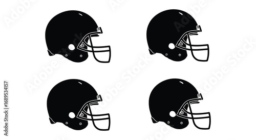 four black football helmets arranged in a square pattern