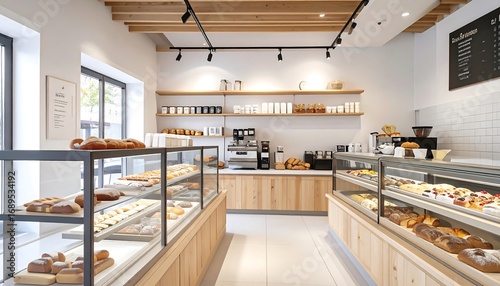 Modern bakery interior, light and airy