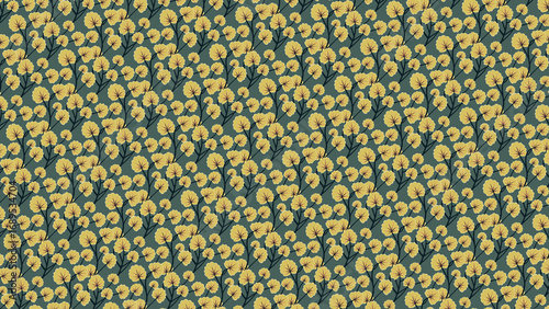 Teal and yellow floral pattern repeats. This design creates an organic feel. Well suited for textile design or digital wallpaper, social media, and branding.