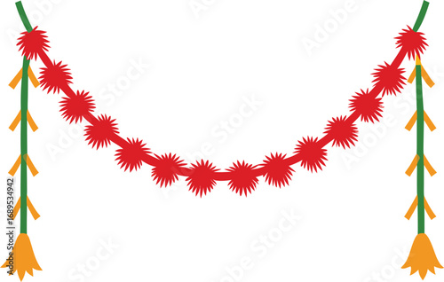 Festive Garland Decoration with Red Flowers and Green Tassels for Celebrations