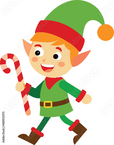 Cheerful Christmas Elf with Candy Cane Ready for Holiday Celebrations and Festive Fun
