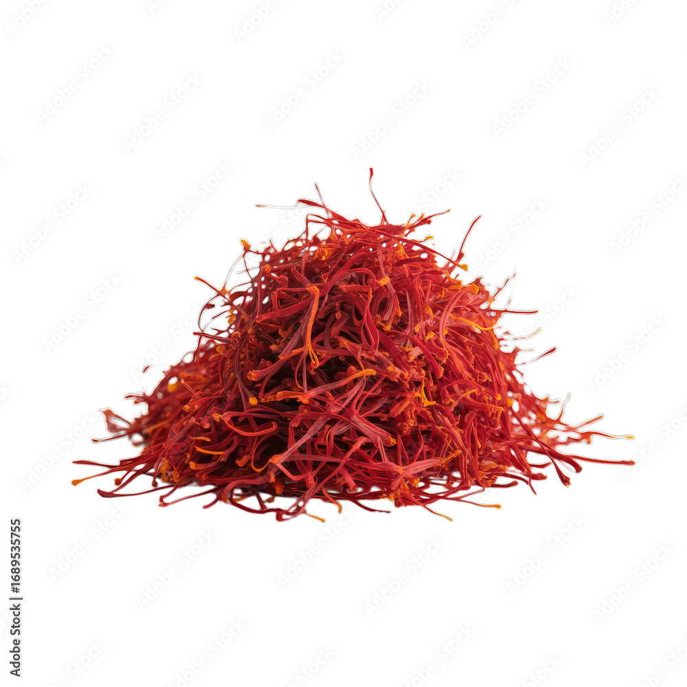 Naklejka premium Vibrant red saffron threads pile spice stigma