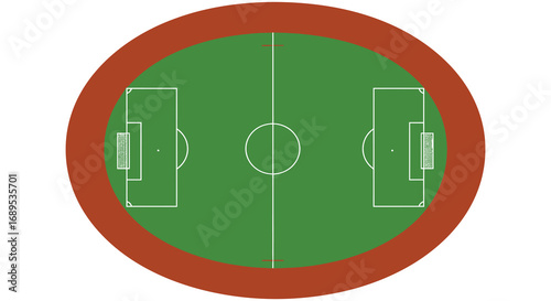 a circular soccer field surrounded by red running track