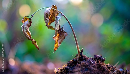 Withered sprout in rich soil