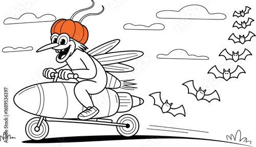 Whimsical snail on the grass minimalist black and white illustration