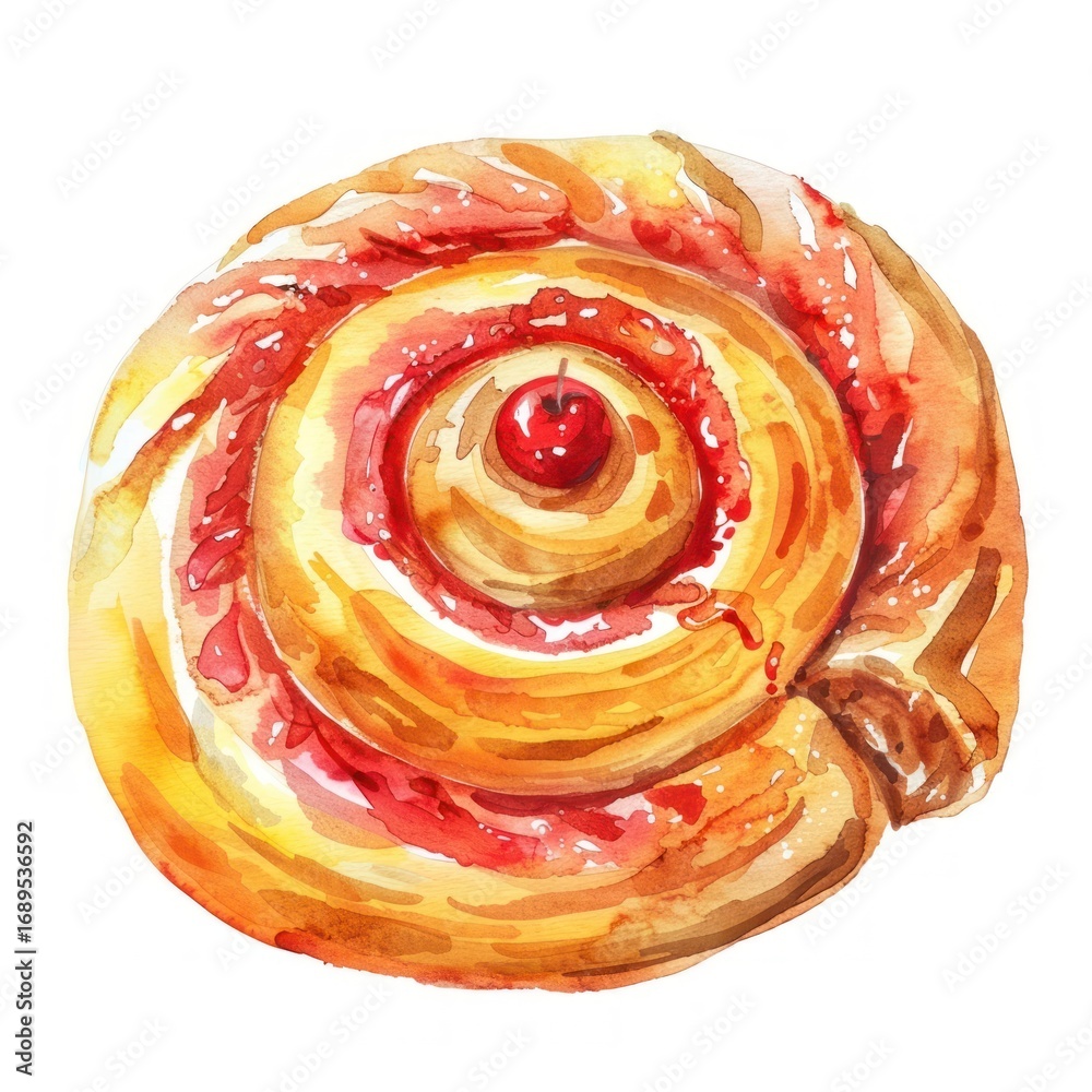 Fototapeta premium An isolated cinnamon roll illustration watercolor background.