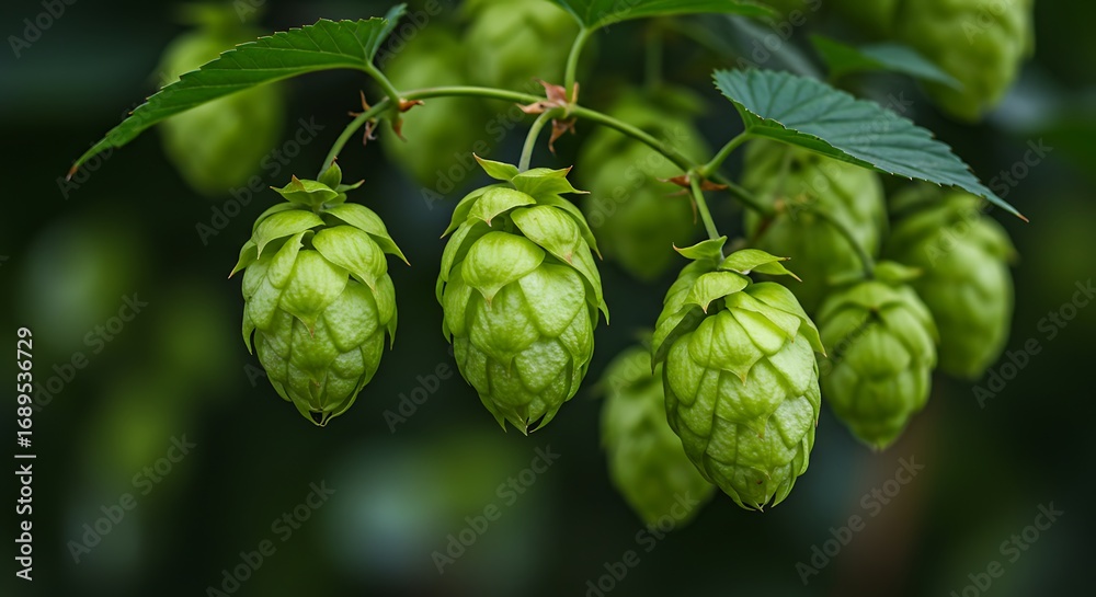 Obraz premium Fresh Green Hops Growing on a Vine.