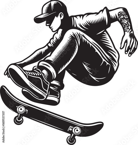 Young Skateboarder Performs a Thrilling Trick Mid Air on a Board