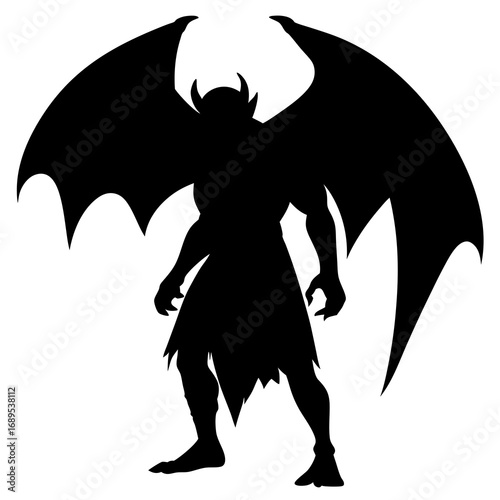 Demonic Winged Warrior Silhouette – Fantasy Vector Illustration