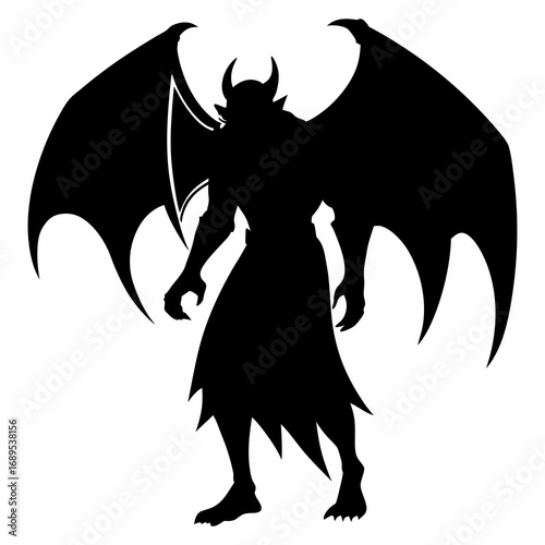 Demonic Winged Warrior Silhouette – Fantasy Vector Illustration