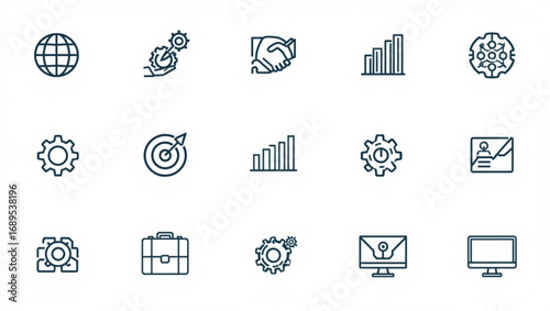 Business and Technology Icons on White Background globe 1