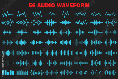 56 Audio Waveform Icons | Vector Sound Waves, Music Frequencies & Equalizer Shapes | Perfect for Podcasts, Audio Editing, UI Design, Music Apps, Voice Visuals & Studio Projects