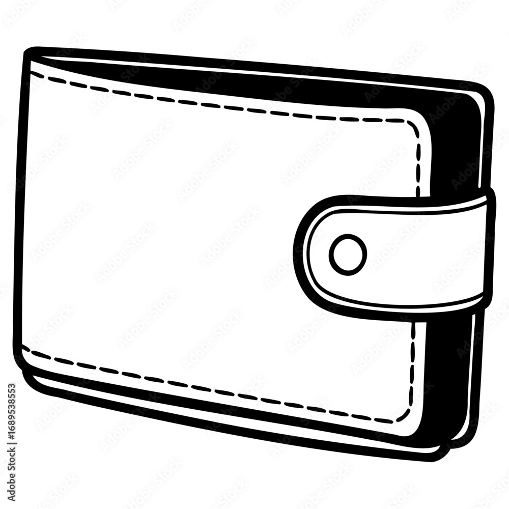 Fototapeta premium Black and white illustration of a closed wallet with stitching
