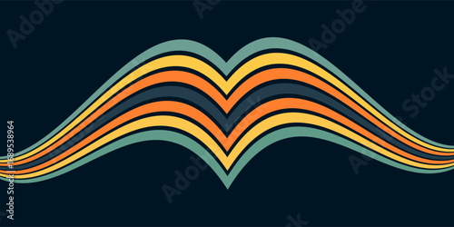 Abstract colorful 70s background vector. Vintage retro wallpaper with rainbow stripes and wavy lines. A 1970 color illustration suitable for posters, banners, decorative items and wall art.