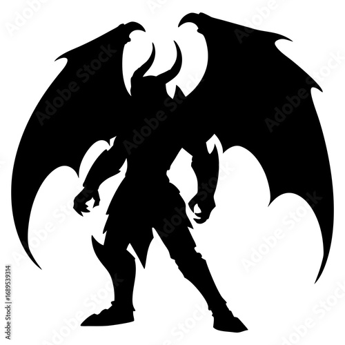 Demonic Winged Warrior Silhouette – Fantasy Vector Illustration