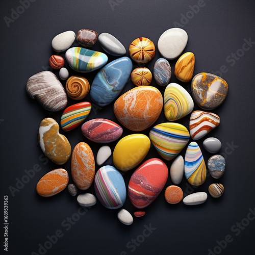 Rock crystal, stone Opal, Amber, Lapis lazuli, Citrine, Opalite, Apatite, amethyst. Energy, pebble, zen, stach, nature, balance, textile, abstract. 3D character design illustration.