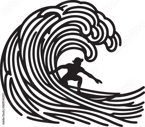 A surfer braving the powerful crest of a massive ocean wave