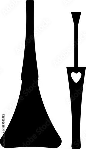 Nail polish bottle and brush icon black solid silhouette style, beauty cosmetics container group, manicure equipment collection, flat minimal vector illustration design