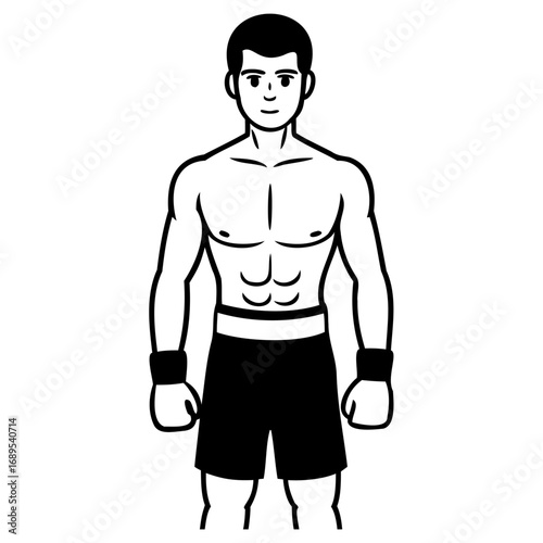 Muscular man in boxing stance with gloves