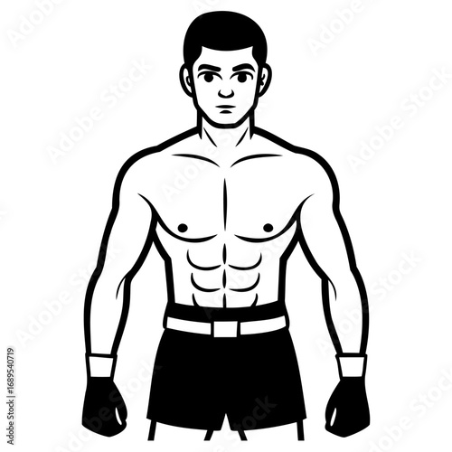 Muscular boxer in fighting stance
