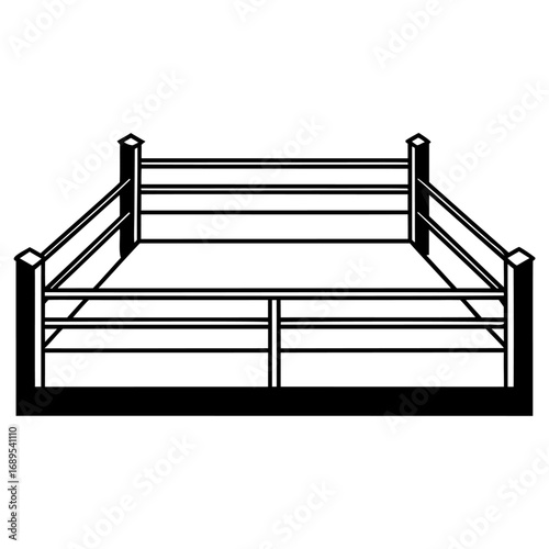 Black and white illustration of empty wrestling ring