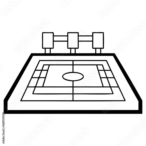 Minimalist black and white illustration of soccer field with goals