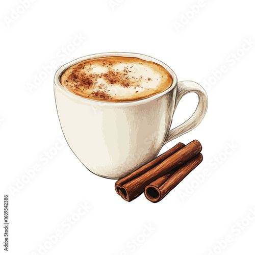 cappucino with cinnamon hand drawn illustration