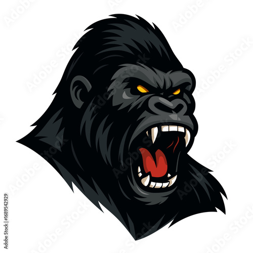 Angry gorilla head mascot vector illustration.