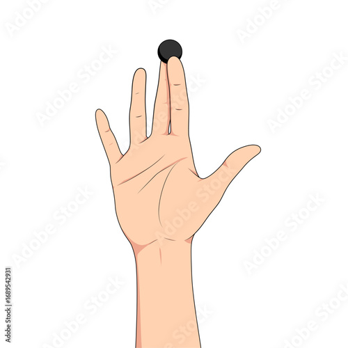 Hand holding a black Go stone vector illustration.