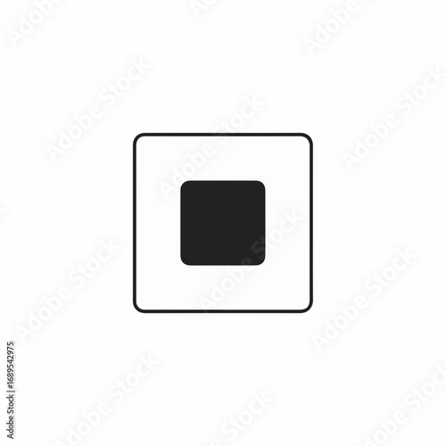 Black square icon on white background symbolizes simplicity. Black square glyph is isolated to represent geometric form. Minimalist black square icon, perfect for modern interfaces requiring a strong,