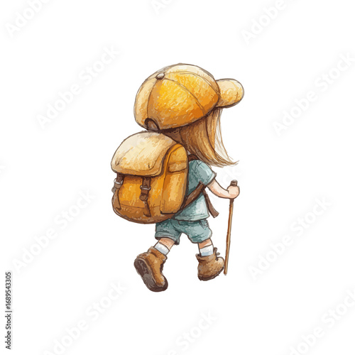 child hiking hand drawn illustration