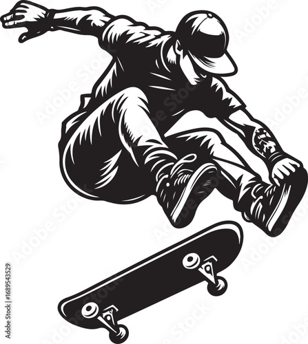 Dynamic Skateboarder Executes a Gravity Defying Mid Air Trick