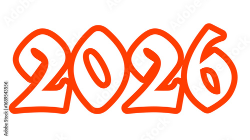 2026 , happy New Year, transparent background with red and white typography 