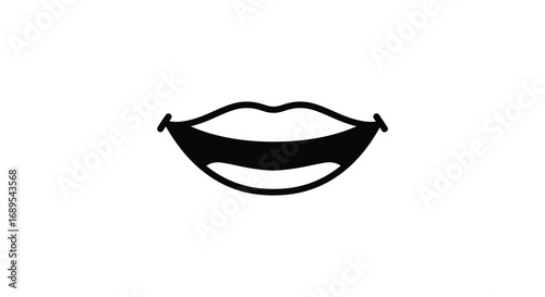 a simple black silhouette of smiling lips on white background