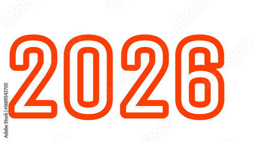 2026 , happy New Year, transparent background with red and white typography 