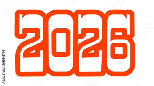 2026 , happy New Year, transparent background with red and white typography 