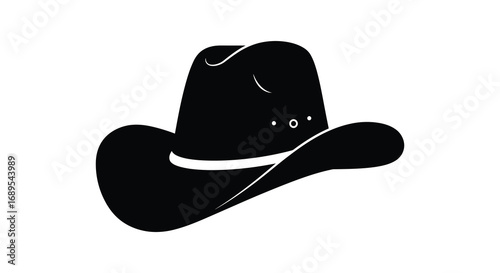 a classic black cowboy hat with wide brim and band