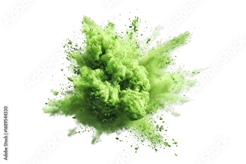 Exploding light-green powder,  a vibrant burst of color against a black background.  A cloud-like shape, with particles radiating outward